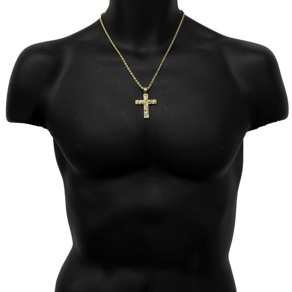 14k Gold Cross 24" Rope Chain + Pendant